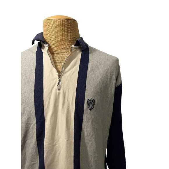 VTG JNCO JEANS Men's Long Sleeve Polo Shirt Gray Blue Striped Zipper USA Size 2 - Picture 3 of 7